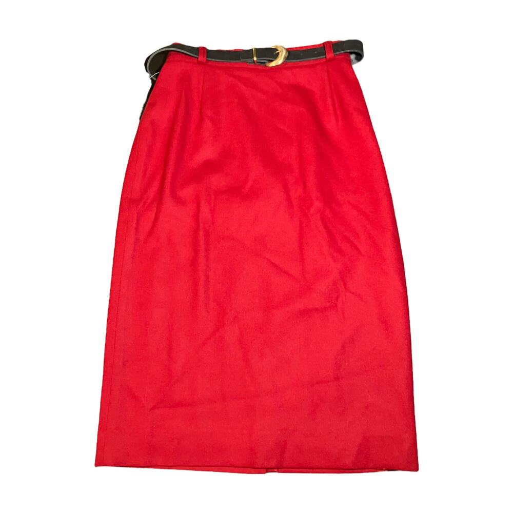 Koret Women's VINTAGE W/Tags 1990's Red 100% Merino Wool Skirt w/ Belt | Size 10 - Picture 4 of 16